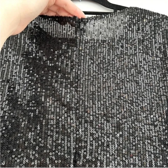 leena for Mac Duggal Sequined Layered Tulle A-Line Cocktail Dress Black Size 8 - Picture 4 of 6